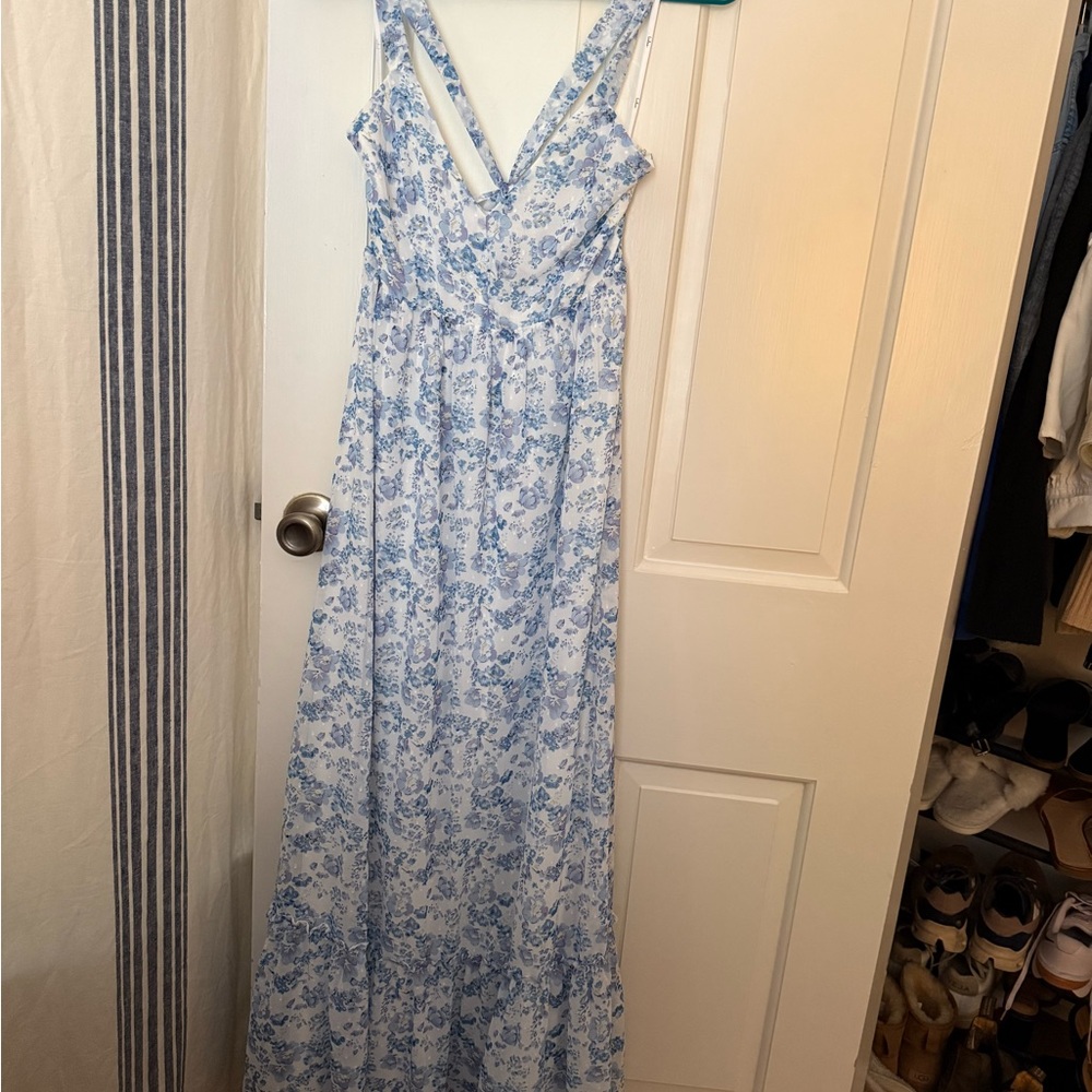 Lulu's Sky Blue and White Floral Maxi Dress